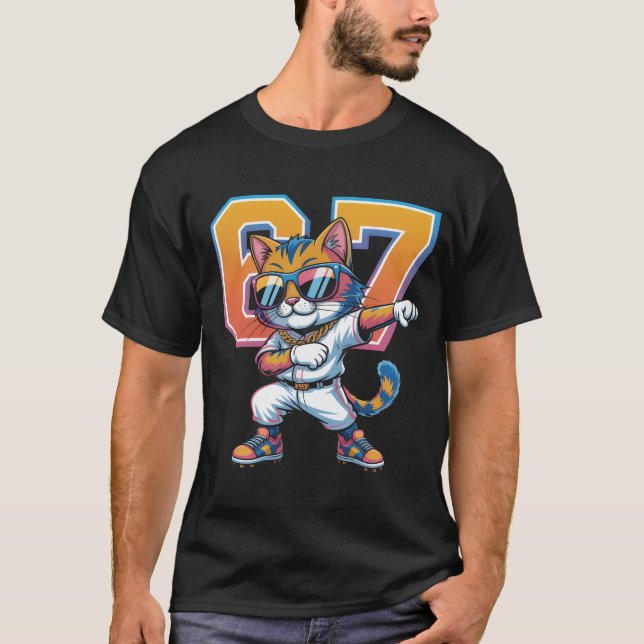 Camiseta Cool Dabbing Cat 67 Baseball Sports Fan Gift | Fun (Anverso)