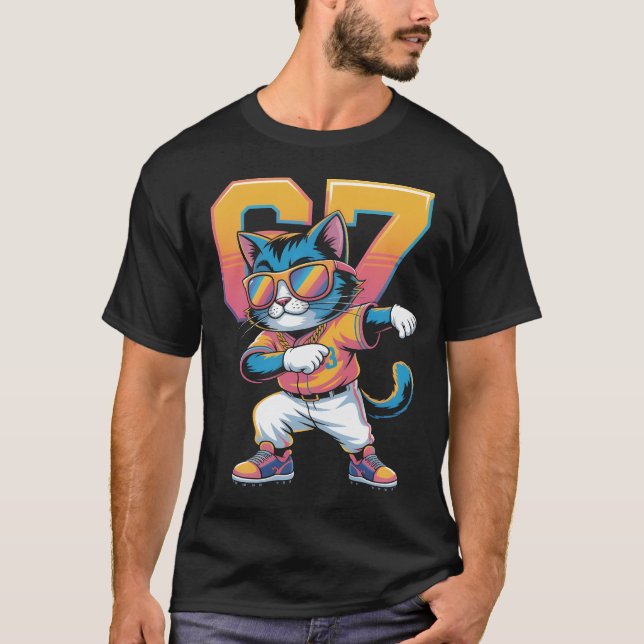 Camiseta Cool Dabbing Cat 67 Baseball Sports Fan Gift | Fun (Anverso)