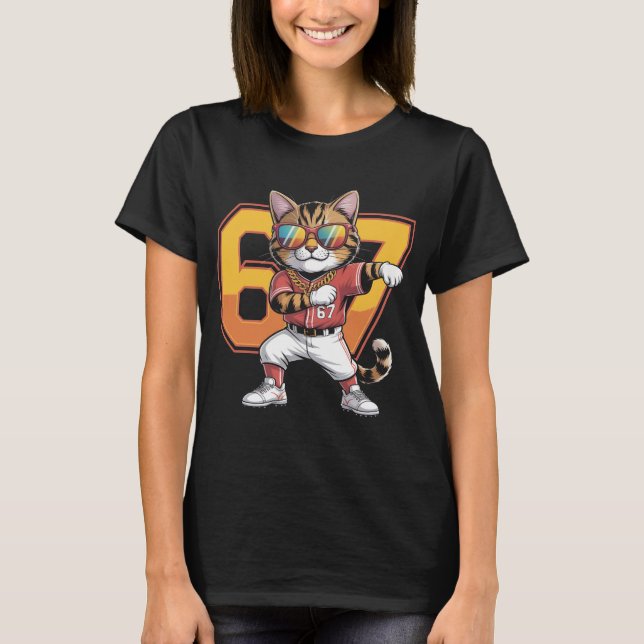Camiseta Cool Dabbing Cat 67 Baseball Sports Fan Gift | Fun (Anverso)