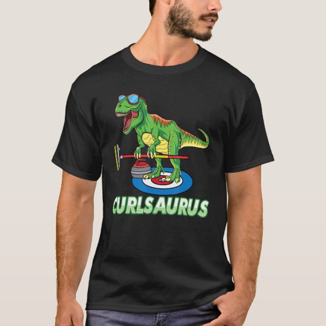 Camiseta cool Dinosaur curling T Rex curler winter ice Spor (Anverso)