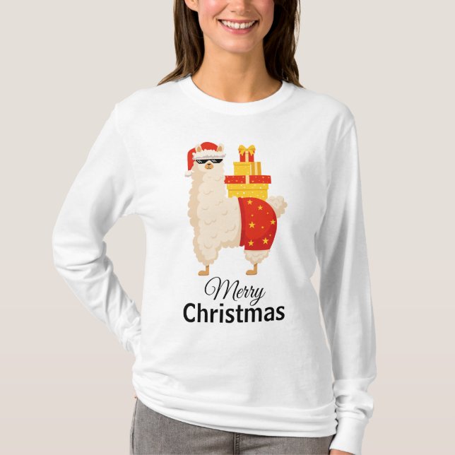 Camiseta Cool  Disco Santa Llama Funny Minimalist Christmas (Anverso)