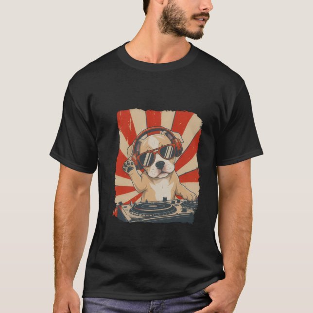 Camiseta Cool DJ Dog T-shirt, Funny Dog With Headphones  (Anverso)