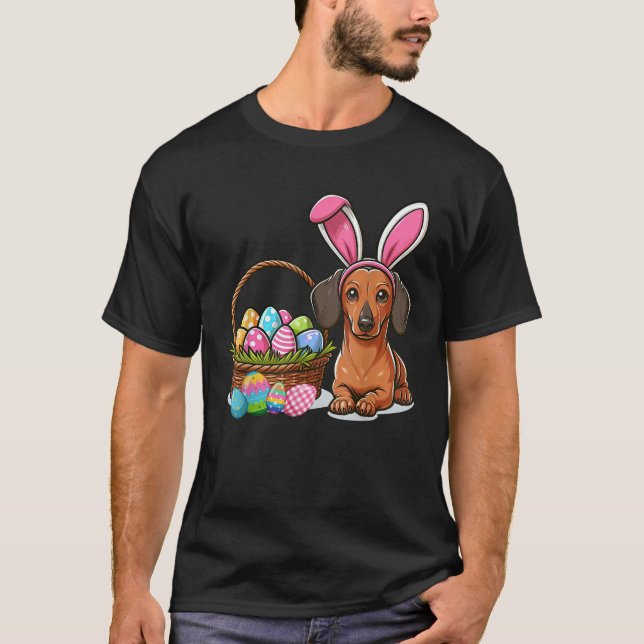 Camiseta Cool Easter Dachshund Easter Basket Bunny Ears Hap (Anverso)
