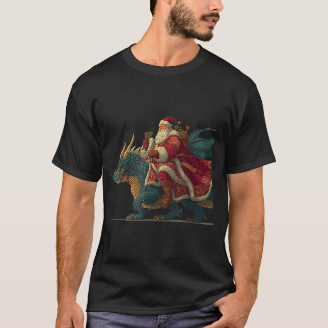 Camiseta Cool Festive Dragon With Riding Santa Claus Look  (Anverso)