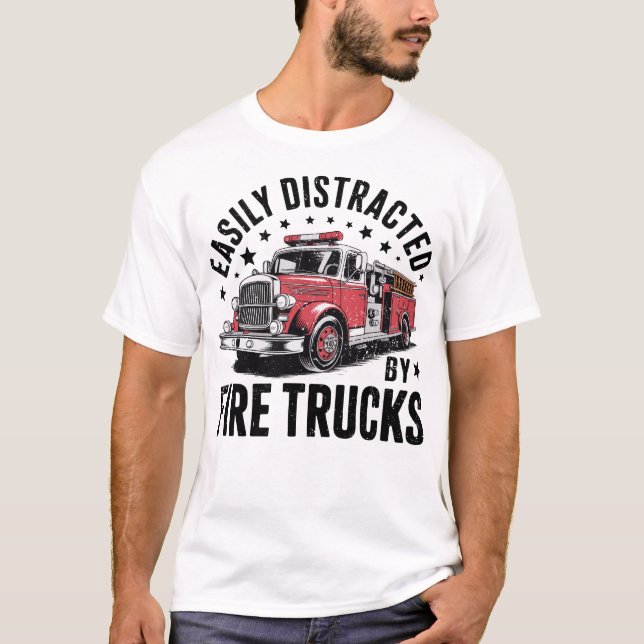 Camiseta Cool Firefighter Funny Fire Truck Distracted Men  (Anverso)