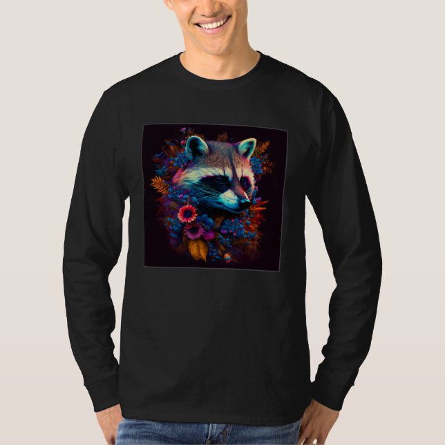 Camiseta Cool Flower Raccoon Illustration Graphic Women Men (Anverso)