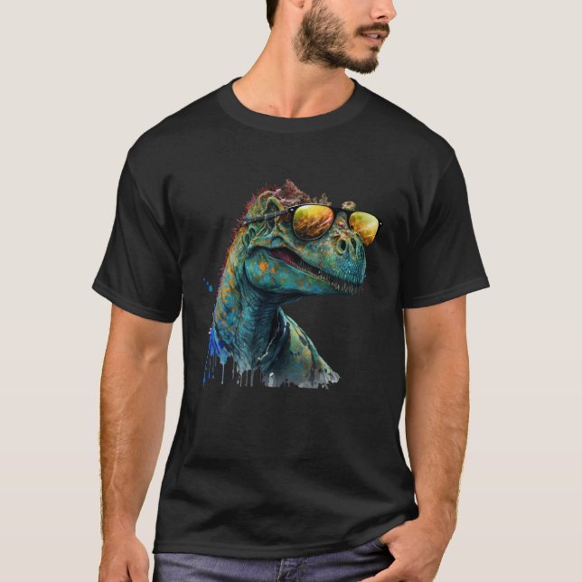 Camiseta Cool fun dinosaur raptor with sunglasses  2 (Anverso)