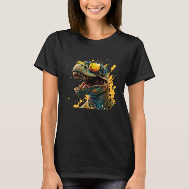 Camiseta Cool fun dinosaur raptor with sunglasses  4 (Anverso)