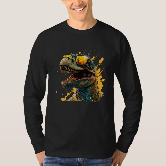 Camiseta Cool fun dinosaur raptor with sunglasses  4 (Anverso)