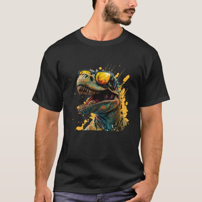Camiseta Cool fun dinosaur raptor with sunglasses  4 (Anverso)
