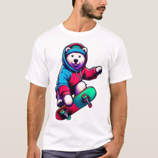 Camiseta Cool Funky Polar Bear Skateboarding Illustration A