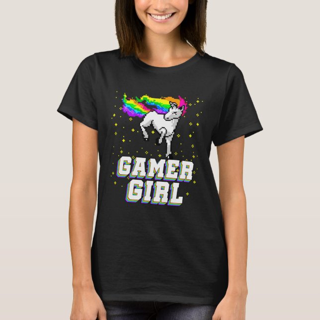 Camiseta Cool Gamer Girl Galaxy Rainbow Unicorn Video Game  (Anverso)