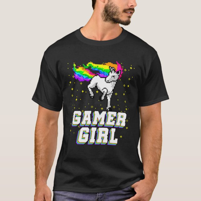 Camiseta Cool Gamer Girl Galaxy Rainbow Unicorn Video Game  (Anverso)