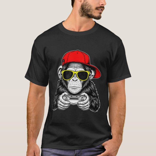 Camiseta Cool Gamer Monkey With Controller Funny Gaming Vid (Anverso)