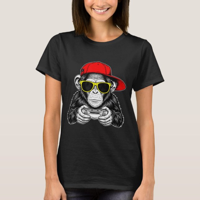 Camiseta Cool Gamer Monkey With Controller Funny Gaming Vid (Anverso)