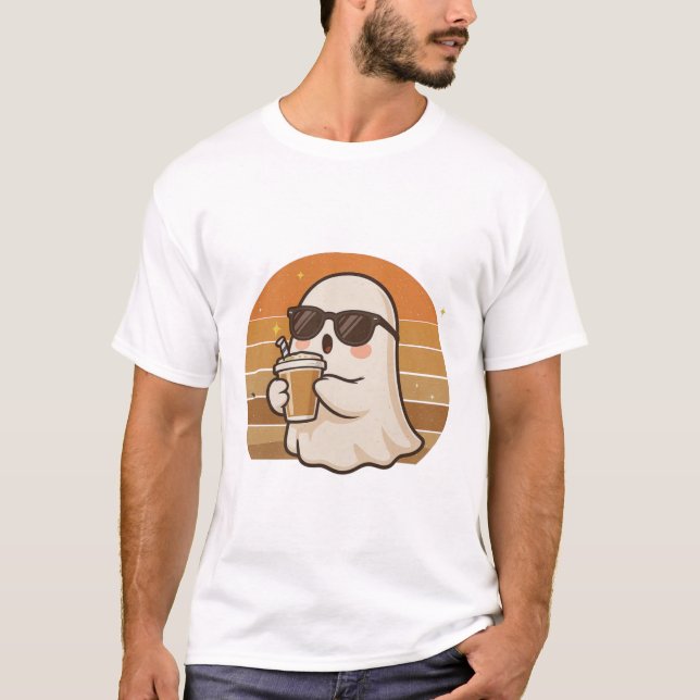 Camiseta Cool Ghost with Coffee Halloween T-Shirt  (Anverso)
