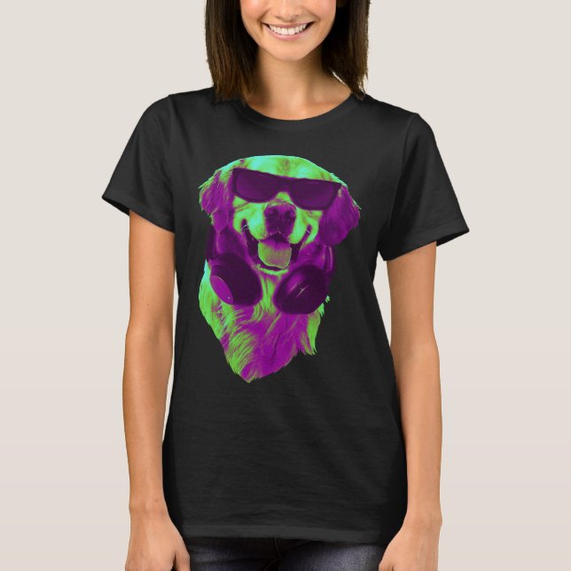 Camiseta Cool Golden Retriever DJ with Headphones & Sunglas (Anverso)