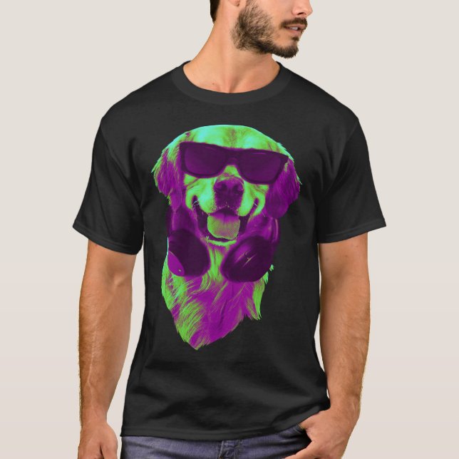Camiseta Cool Golden Retriever DJ with Headphones & Sunglas (Anverso)