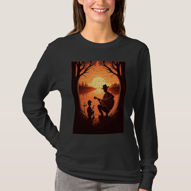 Camiseta Cool Guitarist Father Dad Playing Guitar In Sunset (Anverso)