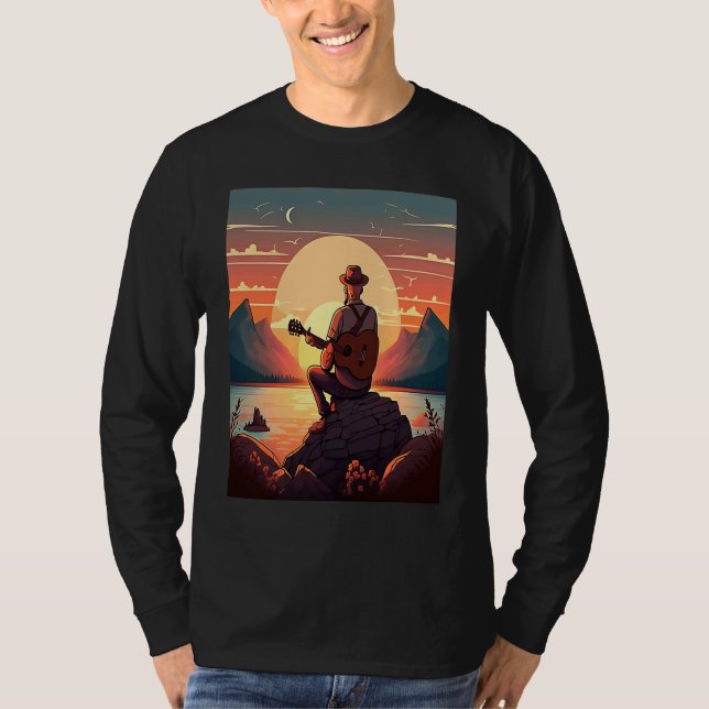Camiseta Cool Guitarist Father Dad Playing Guitar In Sunset (Anverso)