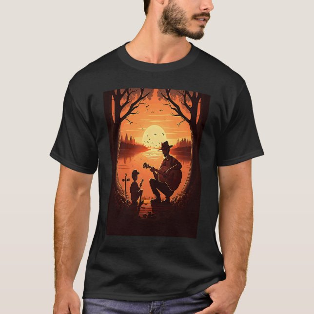 Camiseta Cool Guitarist Father Dad Playing Guitar In Sunset (Anverso)
