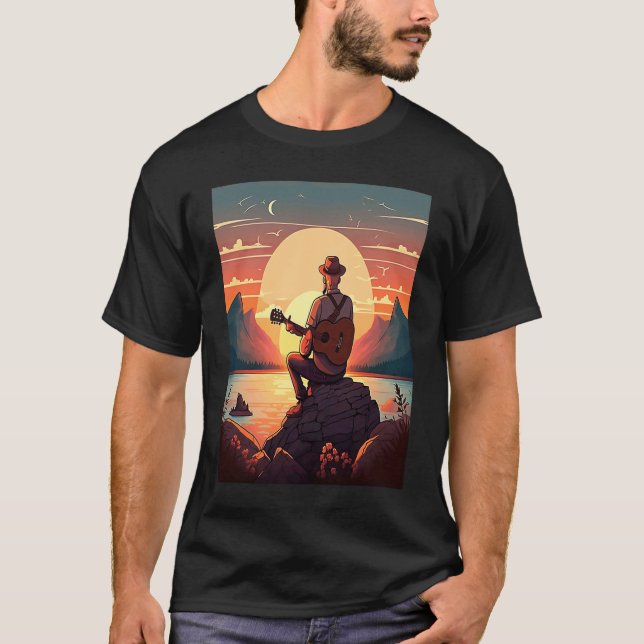 Camiseta Cool Guitarist Father Dad Playing Guitar In Sunset (Anverso)