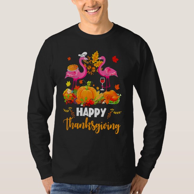Camiseta Cool Happy Thanksgiving Flamingo Drinking Wine (Anverso)