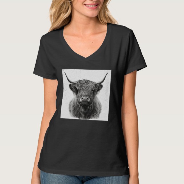 Camiseta Cool Highland Cow Illustration Black Horn Women Me (Anverso)