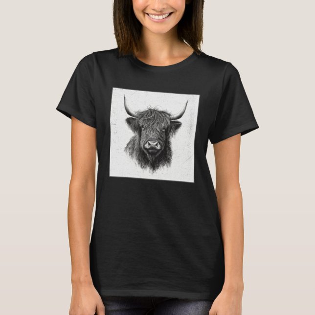Camiseta Cool Highland Cow Illustration Black Horn Women Me (Anverso)