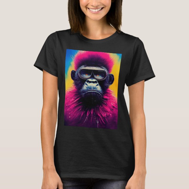 Camiseta Cool Hipster Colorful Gorilla Illustration Graphic (Anverso)