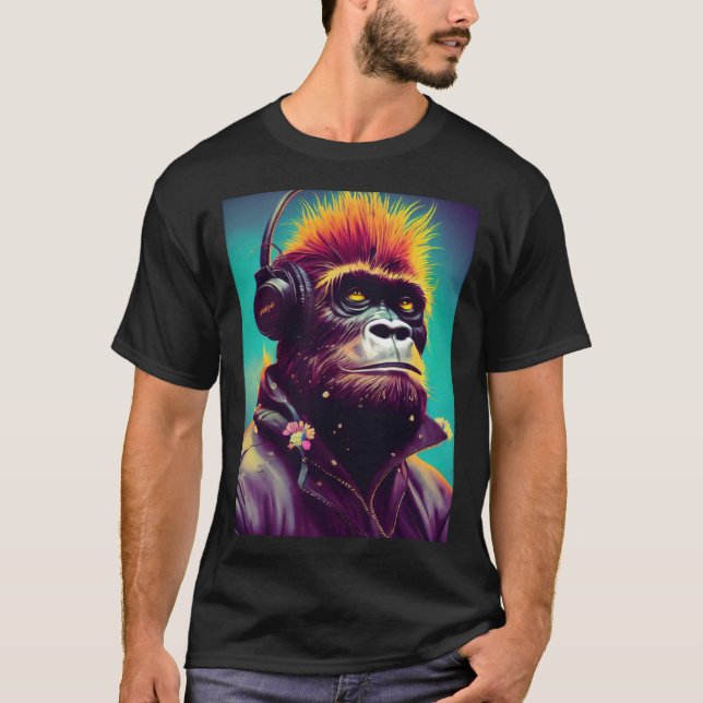 Camiseta Cool Hipster Colorful Gorilla Illustration Graphic (Anverso)