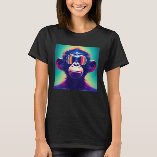 Camiseta Cool Hipster Colorful Monkey Illustration Graphic  (Anverso)
