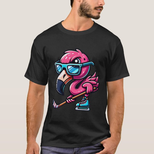 Camiseta Cool Ice Hockey Flamingo With Attitude  (Anverso)