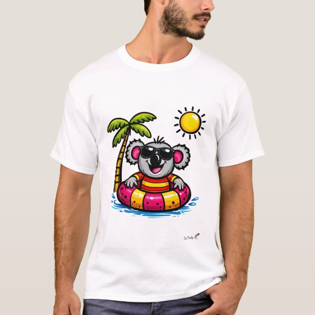 Camiseta Cool Koala Pool Party Cartoon T-Shirt (Anverso)