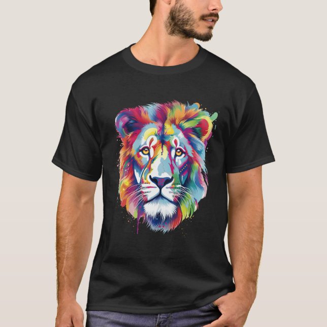Camiseta Cool Lion Head with Bright Colorful (Anverso)