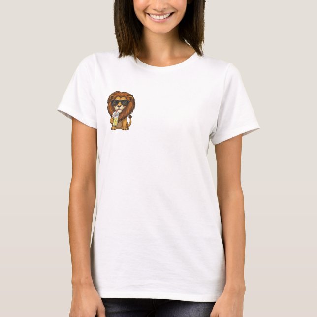 Camiseta Cool Lion Wearing Sunglasses Drinking Lemonade (Anverso)