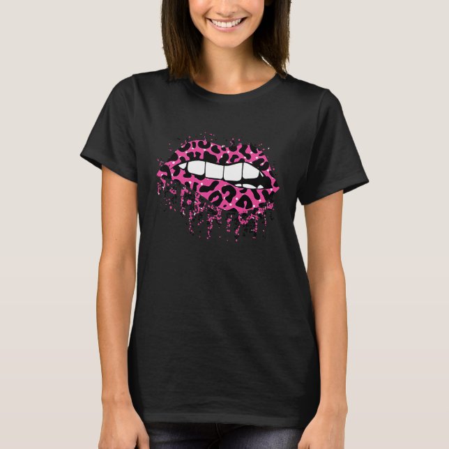 Camiseta Cool Lips Bite Kiss Me Leopard Print Cheetah Valen (Anverso)