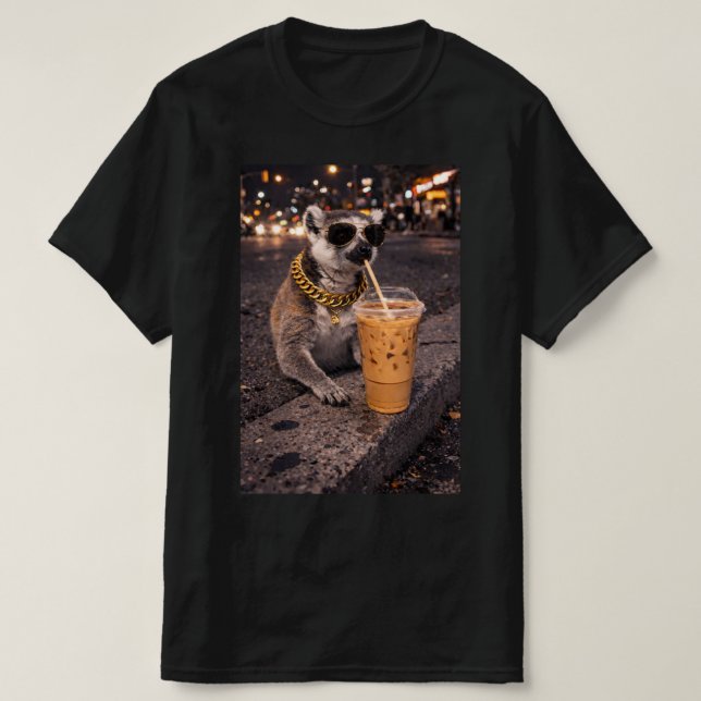 Camiseta Cool Mongoose Drinking Iced Coffee Funny Animal  (Diseño del anverso)
