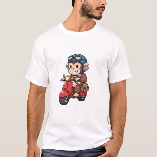 Camiseta Cool Monkey Courier Riding Red Retro Scooter (Anverso)