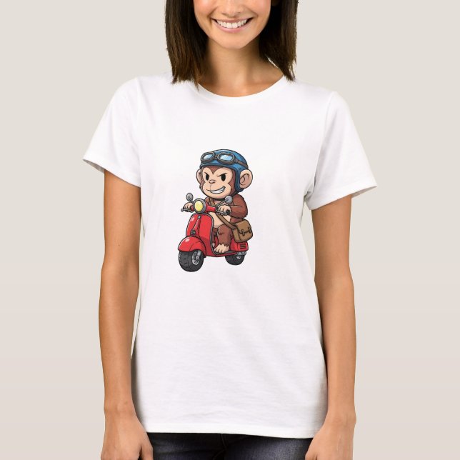 Camiseta Cool Monkey Courier Riding Red Retro Scooter (Anverso)