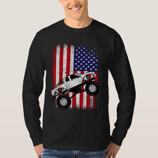Camiseta Cool Monster Truck Kids Distressed USA American Fl (Anverso)