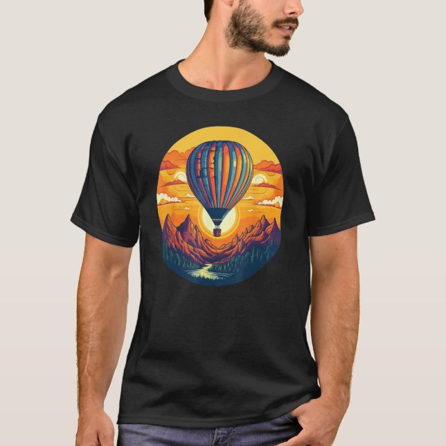 Camiseta Cool Mountain Lake Sunset Adventures with hot Air  (Anverso)