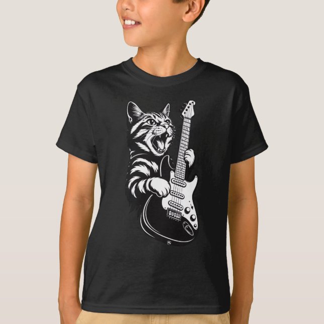 Camiseta Cool Music Love | Rock Cat Playing Electric Guitar (Anverso)
