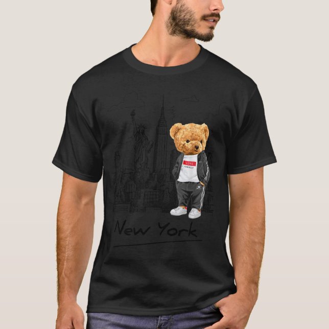 Camiseta Cool New York City Teddy Bear Illustration Graphic (Anverso)