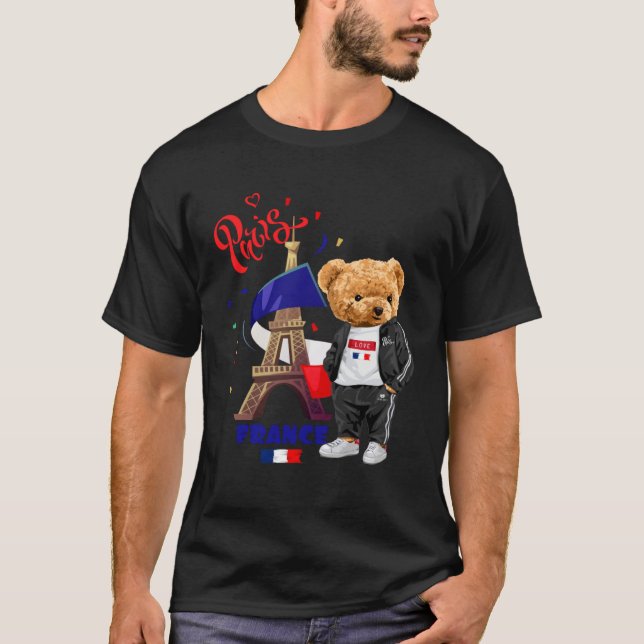 Camiseta Cool Parisian Teddy Bear in Pari Eiffel Tower Outf (Anverso)