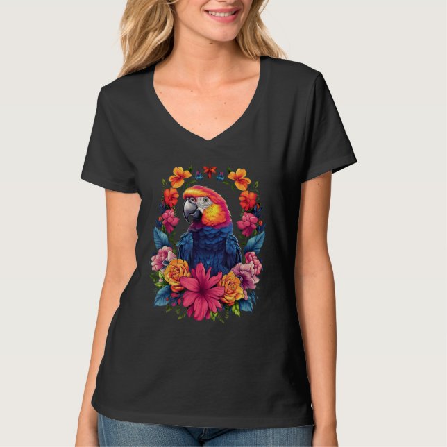 Camiseta Cool Parrot encircled by Flowers Owner lovers gard (Anverso)