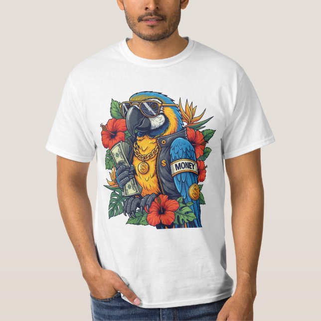 Camiseta Cool Parrot with Cash – Tropical Rich Vibes T-Shir (Anverso)
