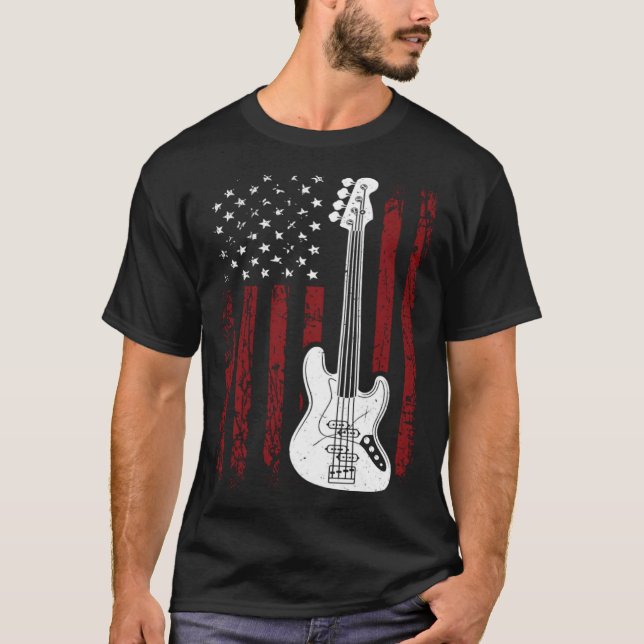 Camiseta Cool Patriotic American Flag Bass Guitarist Guitar (Anverso)