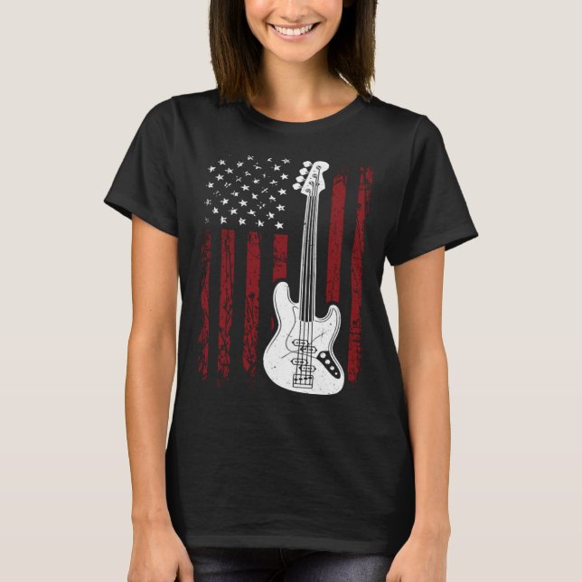Camiseta Cool Patriotic American Flag Bass Guitarist Guitar (Anverso)