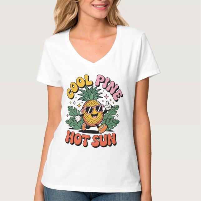 Camiseta Cool Pine Hot Sun Retro Pineapple Summer Vibes (Anverso)